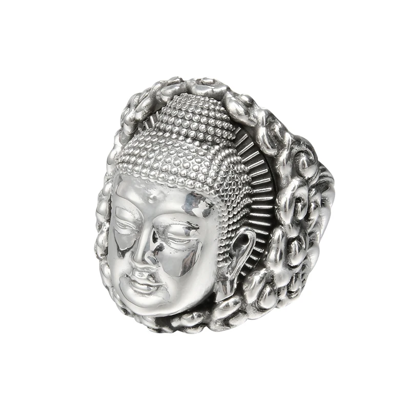 Cunshi original foot silver 999 sterling silver Amitabha ring retro Buddha Buddha Buddha head ring