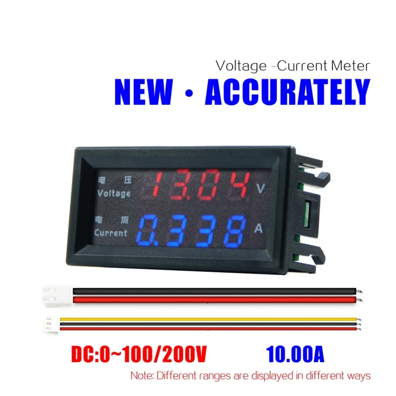 4 Cijfers Hoge Precisie Dc 100V 200V 10A Voltmeter Amperemeter Dual Led Digitale Display Amp Volt Merter Panel gauge