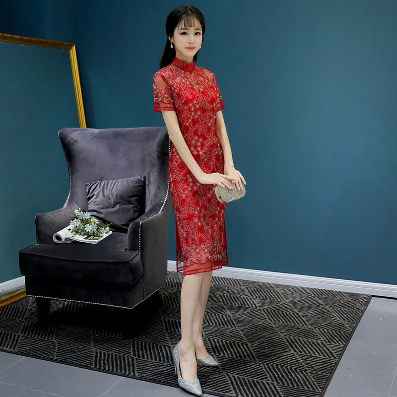 Zomer 2020 Nieuwe Kant Cheongsam Jurk Banket Jurk Bruid Make Cheongsam Retro En Verbeterde Klassieke Moderne Qipao 롱원피스