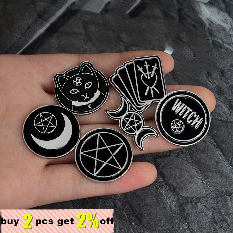 Handmade Punk Witch Ouija Moon Tarot BooK New Goth Style Lapel Enamel Pins Badge Denim Jacket Jewelry Gifts Brooch for Women Men