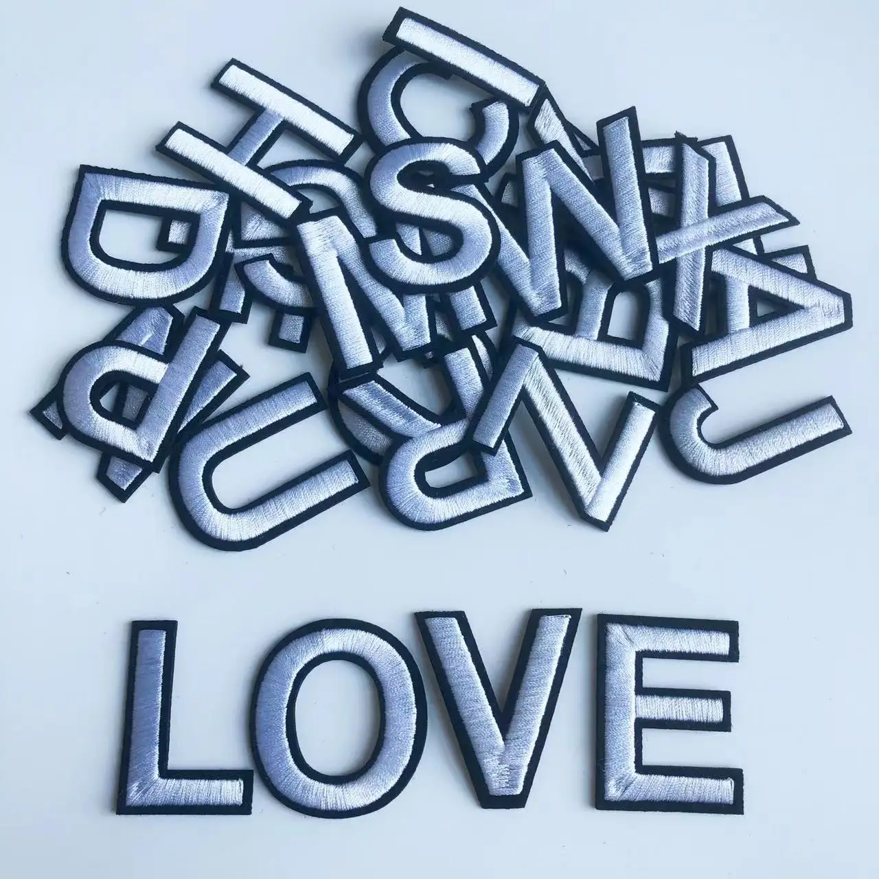 Silver Letters Embroidered Iron On Patches For Clothing Bags Jacket Sew On Accessories DIY Number Patch Applique A-Z