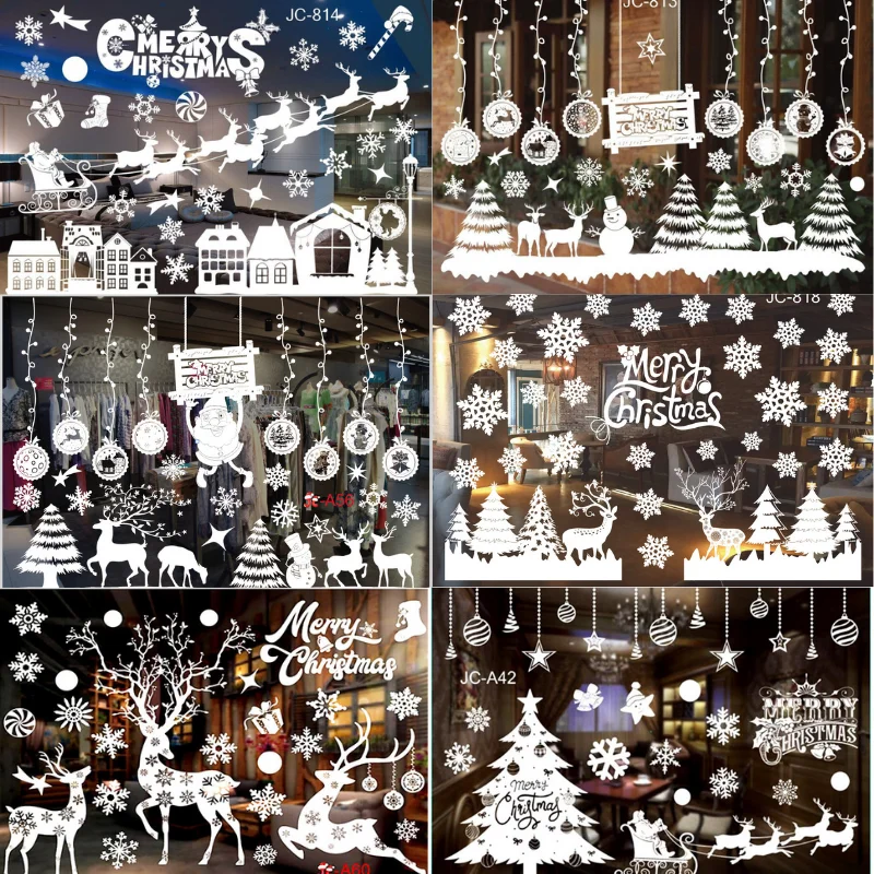 Christmas Window Stickers Merry Christmas Decorations Santa claus elk For Home Christmas Wall Sticker Xmas Navidad New Year 2024