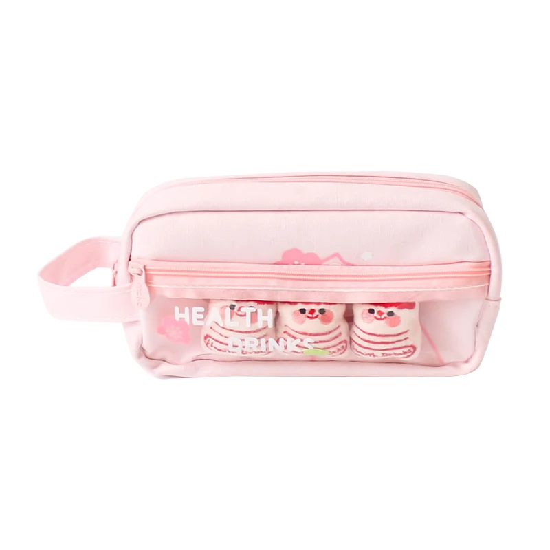 Large Capacity Cute Pencil Pouch Canvas Cosmetic Bag Multi-function Stationery Storage Bag
