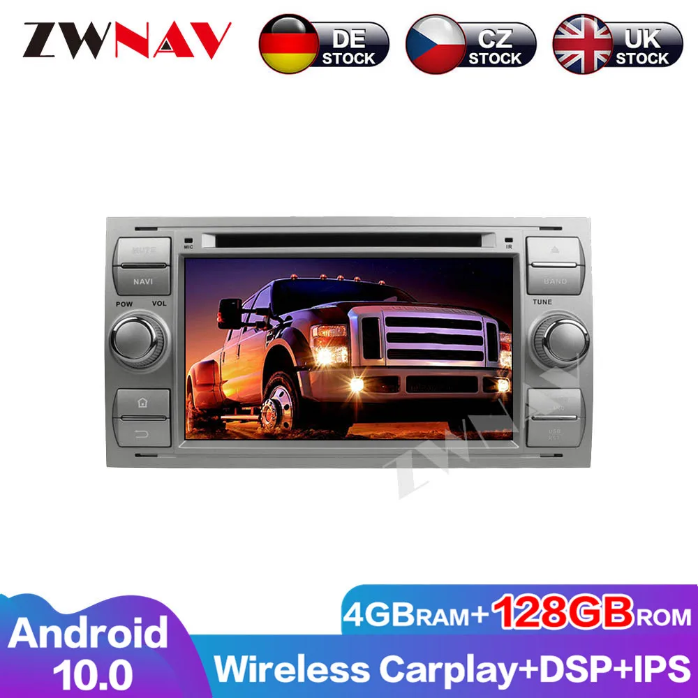 Stereo Multimedia Wireless Carplay Radio 4G+128G Android 10 GPS Audio Navigation DVD Player For Old Ford Silver Head Unit