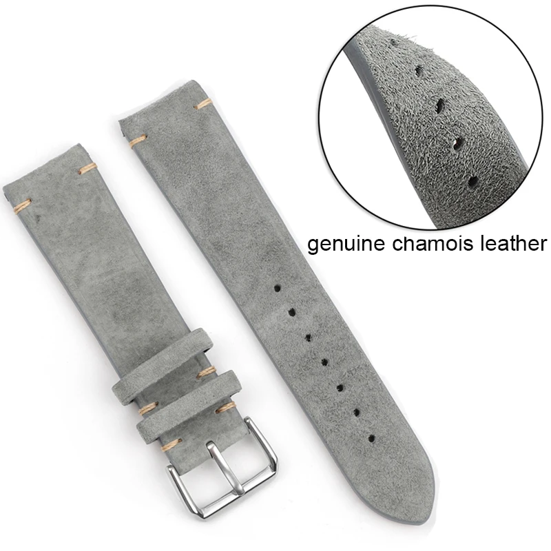 Onthelevel New Handmade Watch Strap Genuine Suede Leather Watchband 18 22 22mm Gray Brown Replacement Watch Belt Accessories E