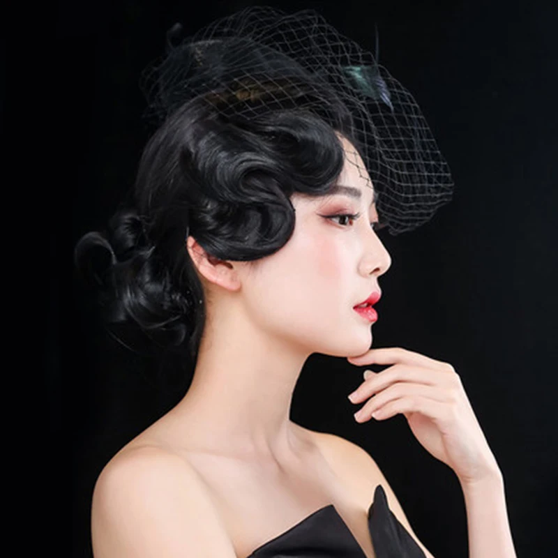 XUANGUANG Synthetic Retro Wig Bangs Women Hand Push Corrugated Wig Piece Bangs Hair Extension Women Show Wave Bangs Headdress