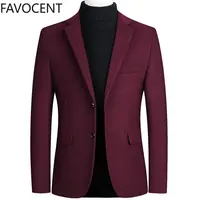 Abrigos y chaquetas de moda para hombre, Blazer de una pieza, traje de mezcla de lana, chaqueta para hombre, abrigo informal inteligente de primavera, dos botones sólidos