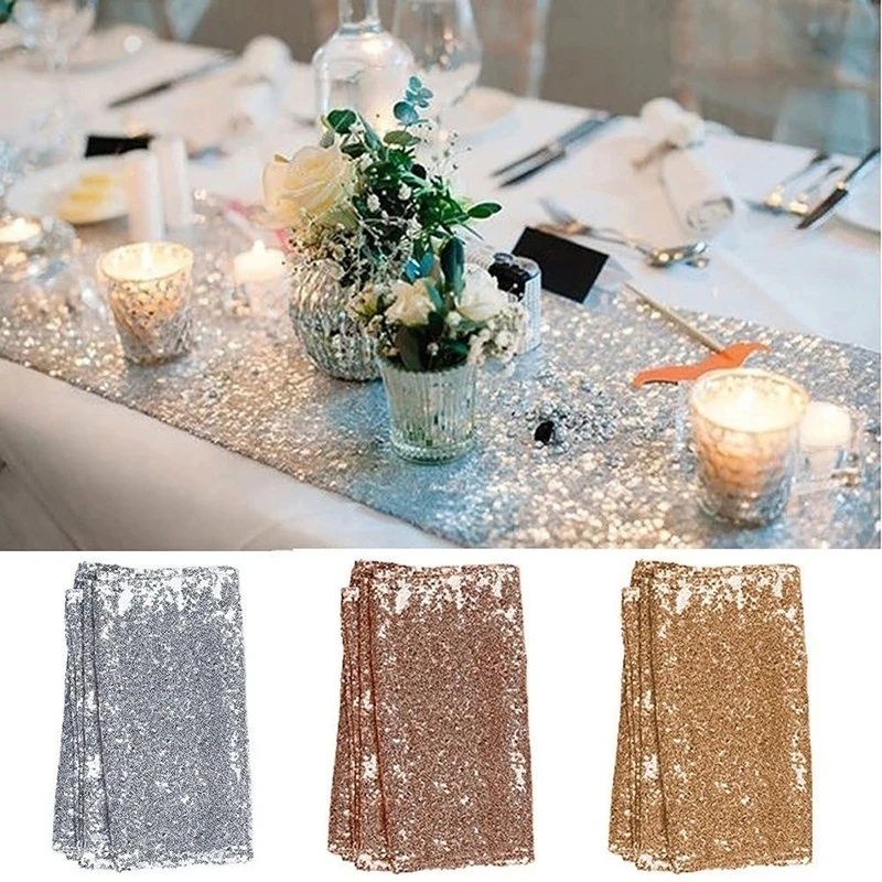 

Sequined Table Runner, Glitter Net Table Runners, Sparkly Gold Desk Cover, Dustproof Decorative Tablecloth, Wedding Party Decor