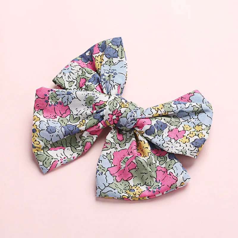 Baby Hair Clips Big Bows School Girls Hair Accessories kids Hairpin Printing Children Handtied Barrette Cotton Linen Hairgrips