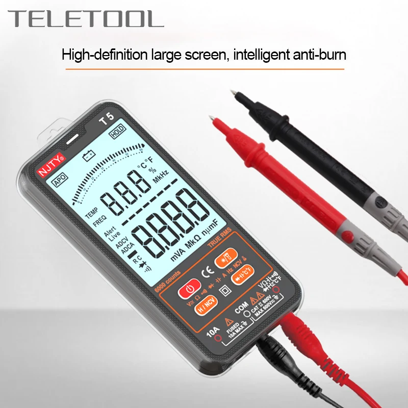 NJTY T5 Ultra-thin Digital Multimeter Auto Range AC/DC Voltage Current Tester LCD Screen NCV True RMS Electrical Pocket Meter