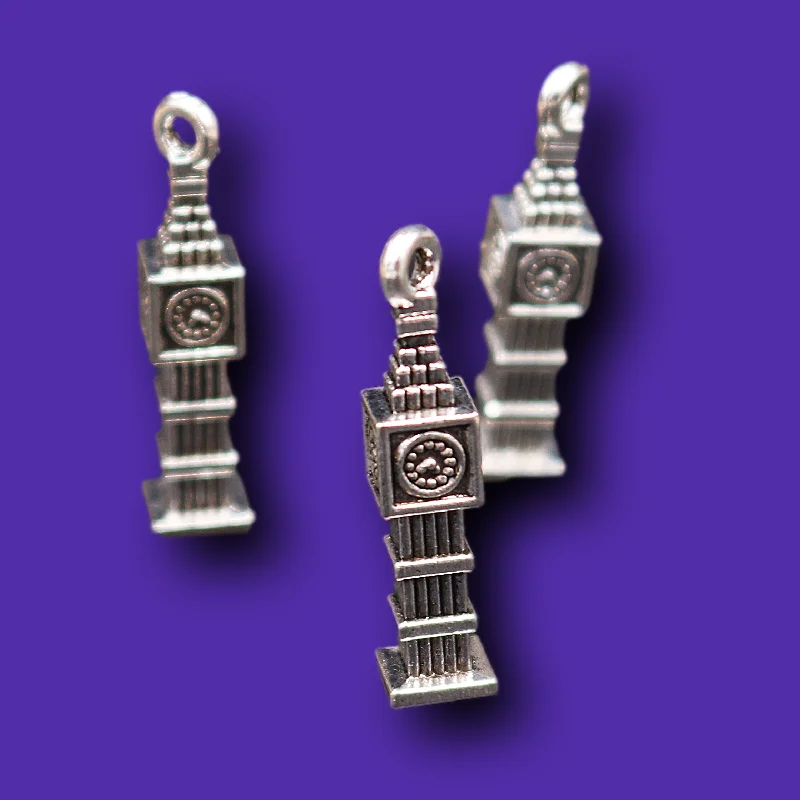 15pcs Silver Plated 3D Retro Architecture Clock Tower Bracelet Earrings Pendant DIY Charms For Jewelry Crafts Making A1716