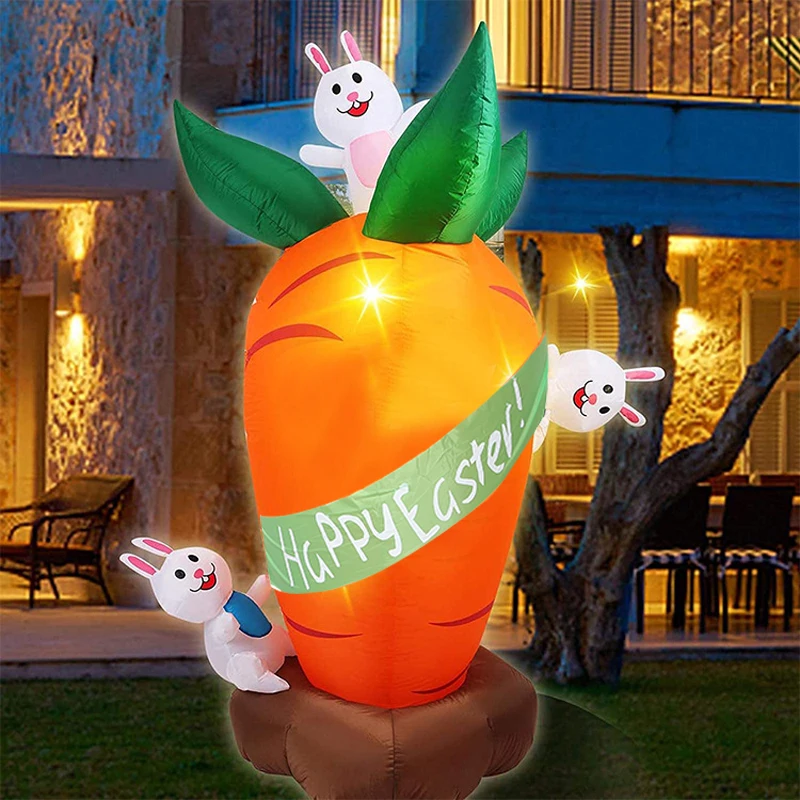 

Easter Inflatables Decoration 6 FT Inflatable Easter Carrot & Bunny with Build-in LED Light for Easter Party Indoor Outdoor Toys