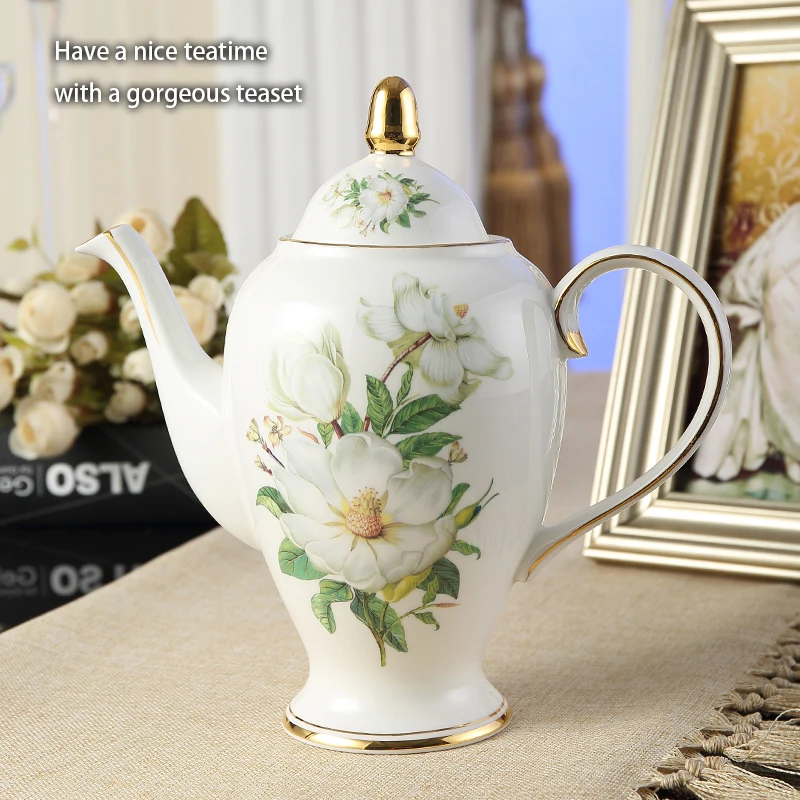 Camellia Bone China Coffee Set British Porcelain Tea Set Ceramic Pot Creamer Sugar Bowl Teatime Teapot Coffee Cup Mug Coffeeware