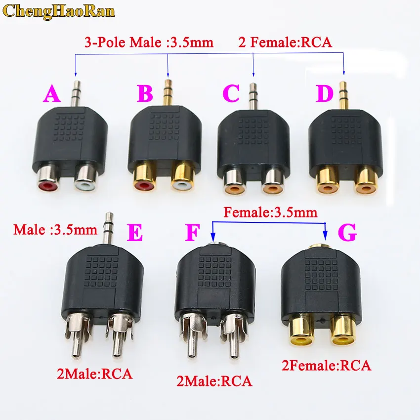 1Piece 3.5mm Plug to 2 RCA Jack Male to Female 3.5 to AV Audio Connector 2 in 1 Stereo Headset Dual Headphone Audio Adapter
