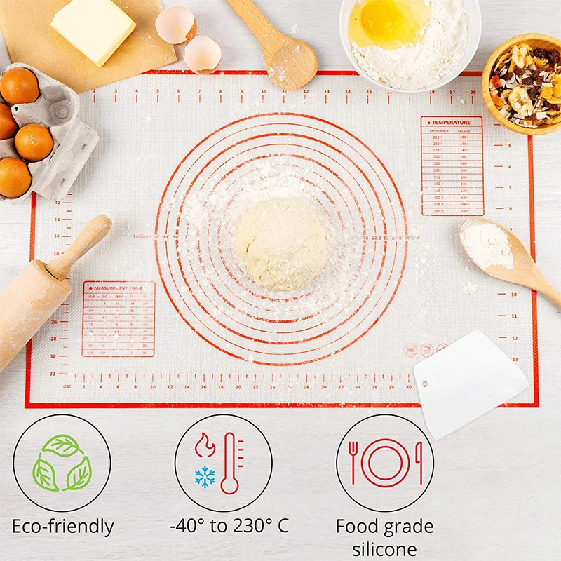 80/70/60cm Large Silicone Baking Mat Pastry Rolling Kneading Baking Pad Kitchen Mat Crepes Pizza Dough Nonstick Pan Cooking Tool