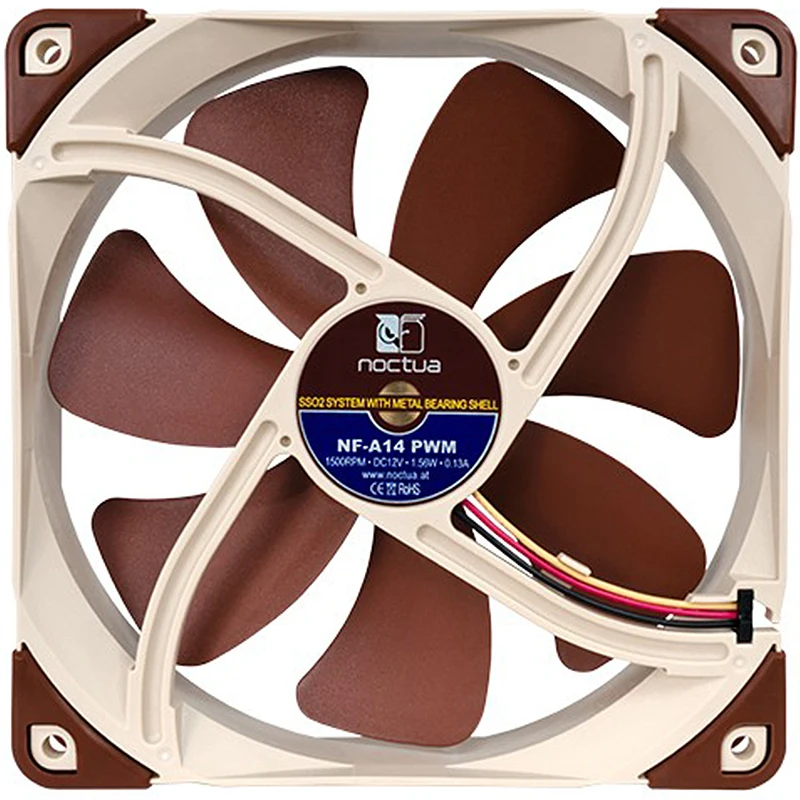 Imagem -03 - Noctua Desktop Computer Case Ventilador de Refrigeração Rolamento Cpu Quiet Cooler Fãs 3pin 4pin Pwm Sso2 Nf-a14 140 Milímetros