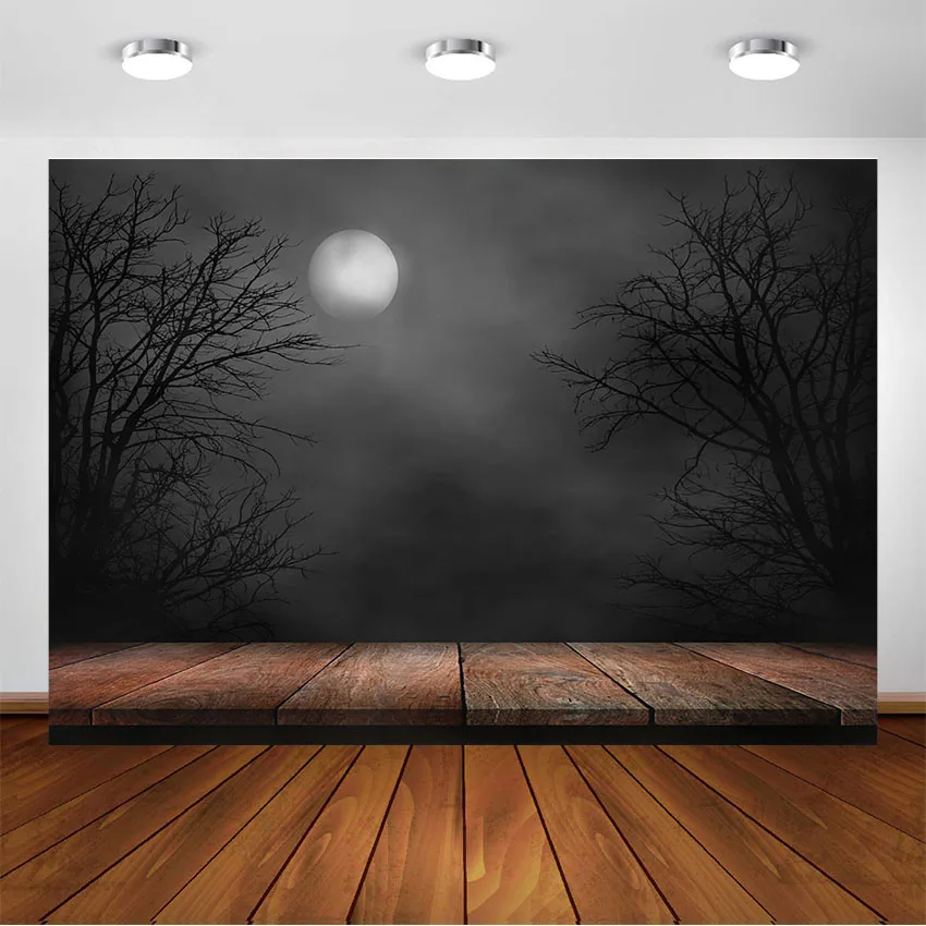 

Under The Full Moon Scary Night Halloween Photography Backdrop for Children Kids Portrait Background Photo Booth Shoot Studio