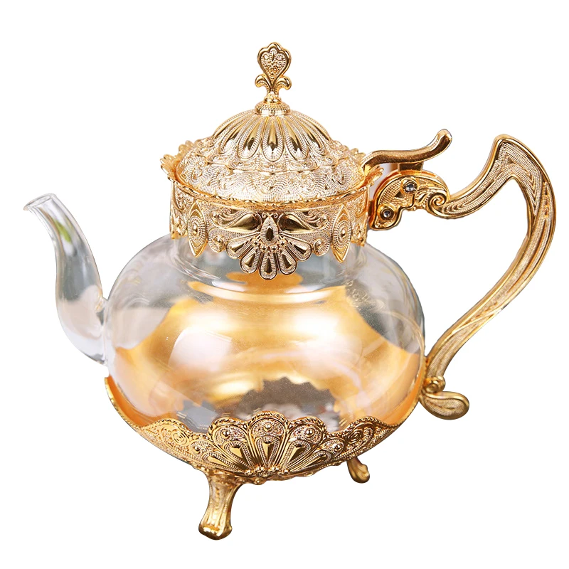 

Palace Golden Glass Teapot Kitchen Metal Cold Kettle Coffee Pot European Style Home Decoration Glassware Birthday Wedding Gifts