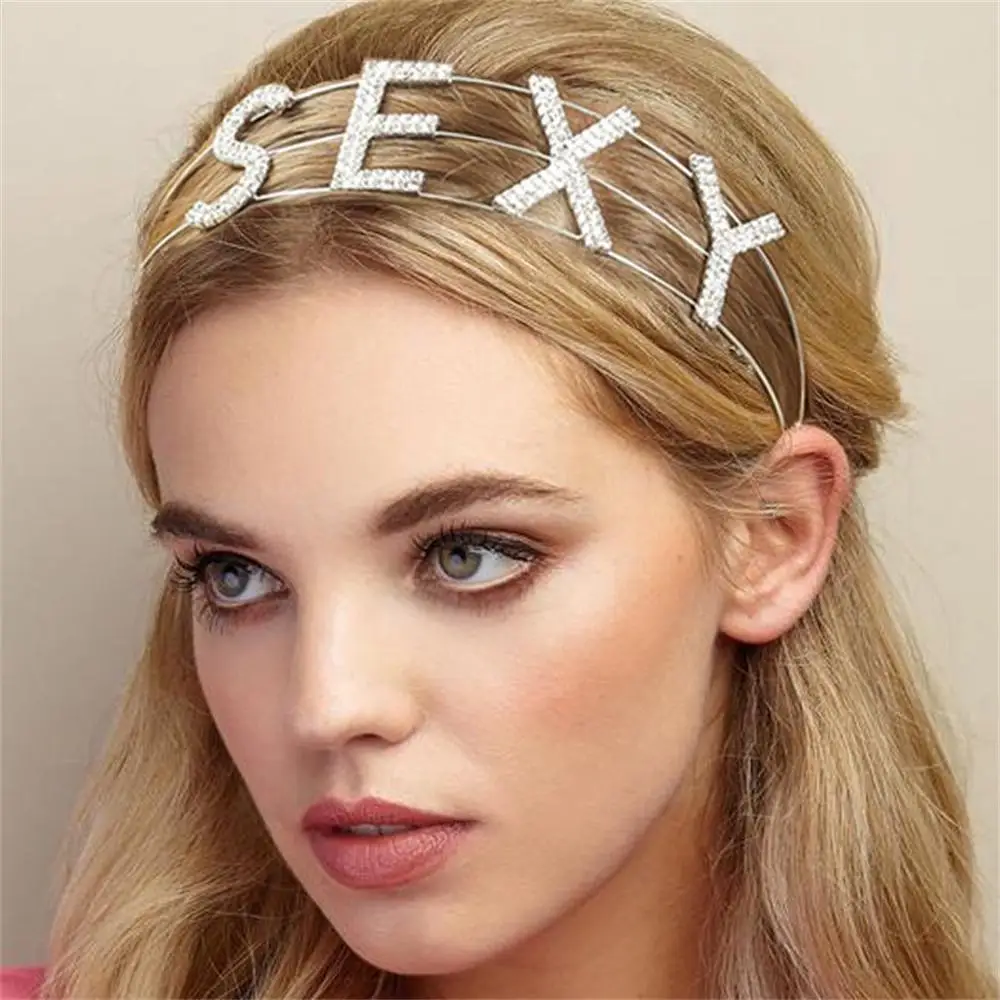 

Fashion Women All-match Rhinestone Letters Hair Hoop Headdress Sexy Crystal Custom SEXY Headband Jewelry Hairpin Accessories