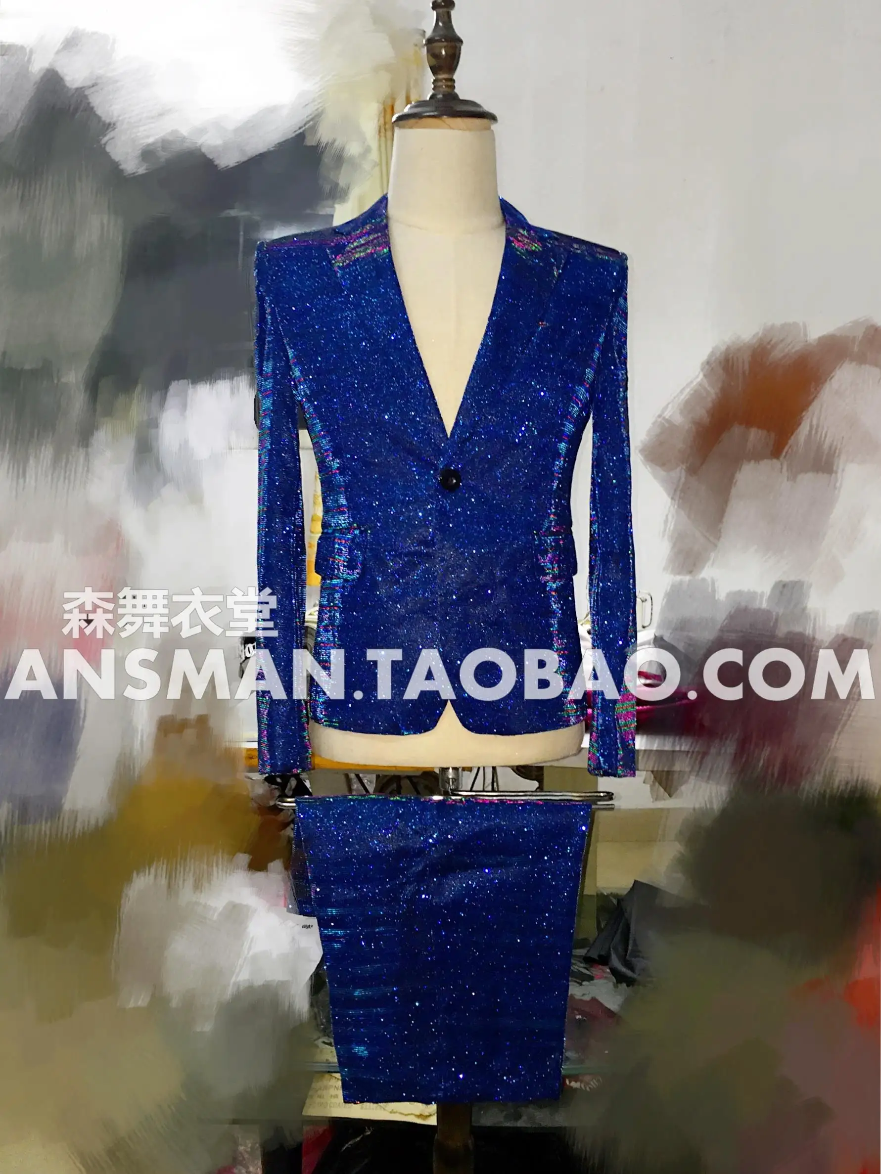 Original male DJ singer BIGBANG Quan Zhilong GD same paragraph Symphony blue gradient glitter suit costume carnival party