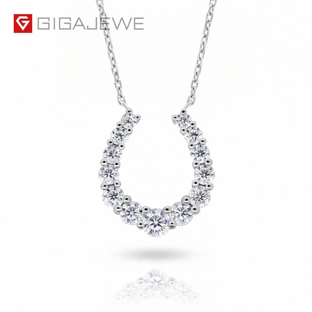 GIGAJEWE 1.09ct 2-3.5mm D Color Round 18K White Gold Moissanite Pendant Necklace Diamond Test Passed Jewelry Woman Girl Gift