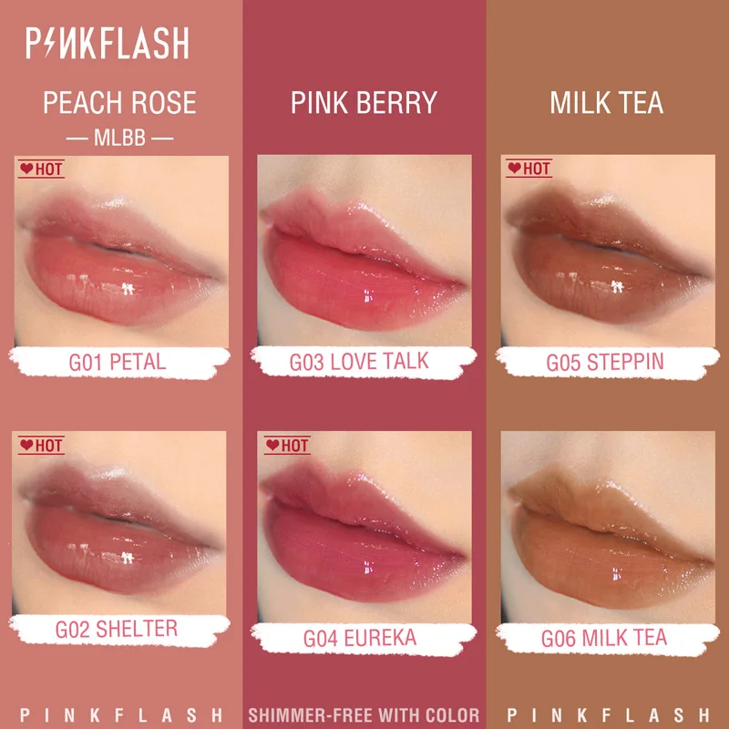 PINKFLASH Lip Gloss Base Gel Ever Glossy Moist Lip Tint Shine Shimmer Clear Lipgloss High Hydrate Refresh Lip Skin Care Base