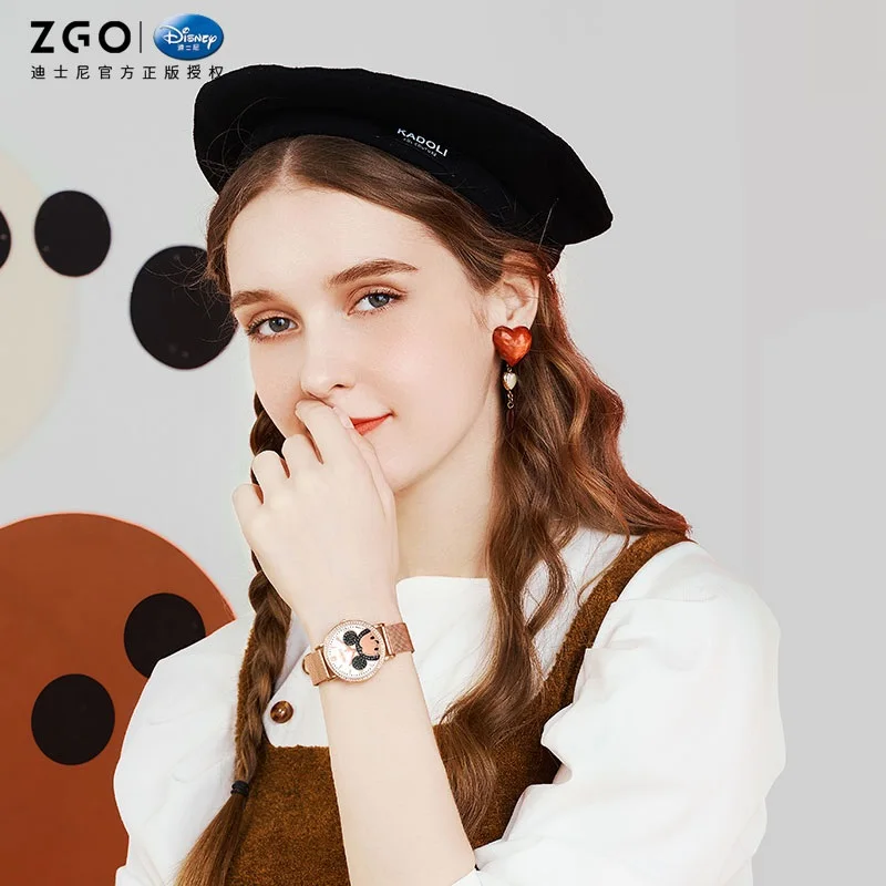 Disney Original Youth Lady Casual Quartz Wristwatch Women Rhinstone Scale Female Micky Mouse Toodles Cartoon New Relogio Feminin