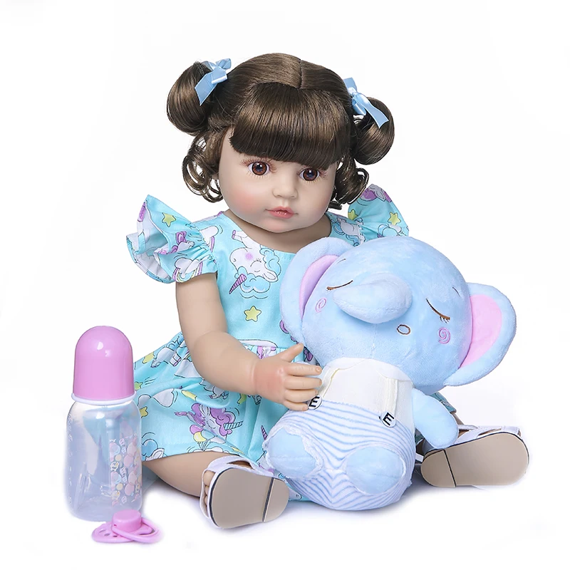 55CM NPK reborn baby doll toddler girl bebe reborn very soft full body silicone doll bath toy