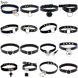 Goth Black Lock Chain PU Leather Choker Necklace Women Heart Necklace Punk Pendant Jewelry Collier Party Grunge Accessories Gift
