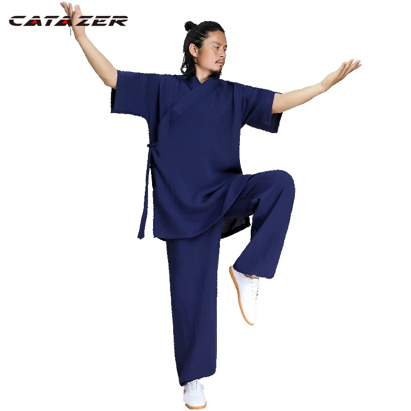 

Summer Clothes Linen Shaolin Monk Kung fu Robe Martial arts Tai chi Uniforms Wushu Wing Chun Suit Unisex Shortsleeves