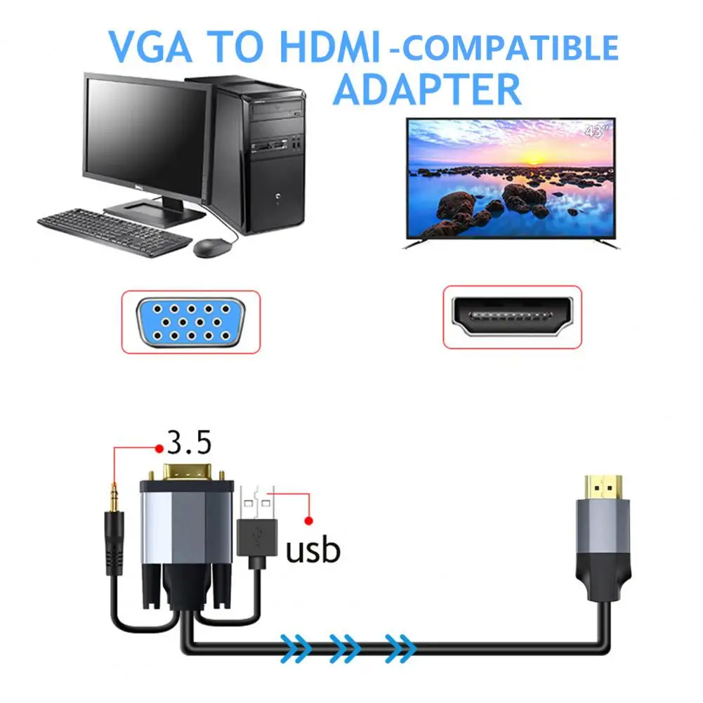 Cavo adattatore 1080P Plug Play cavo convertitore da VGA a HDMI compatibile con Audio per Monitor