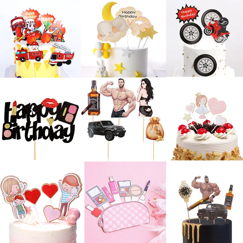 6 teile/satz Bier Kuchen Topper Fahnen Grün Rot Cupcake Topper Kinder Mädchen Junge Glücklich Geburtstag Hochzeit Dekoration Party Backen DIY neue