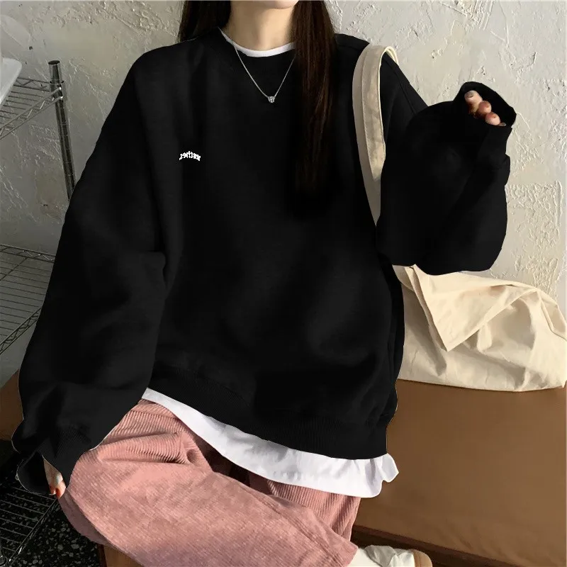 ملابس نسائية سويتشيرت سويت شيرت غير رسمي برقبة على شكل حرف Crewneck ملابس نسائية جماليات بأكمام طويلة قلنسوة موضة كورية قطيفة