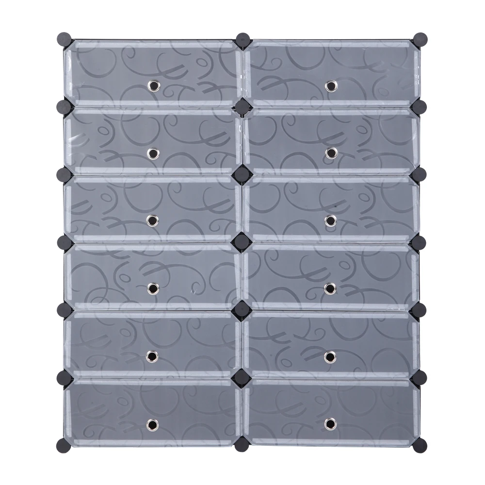 12-Cube Shoe Rack Shoebox  DIY Plastic Storage Organizer Modular closet cabinet with Doors Shoes Organizer US Warehouse