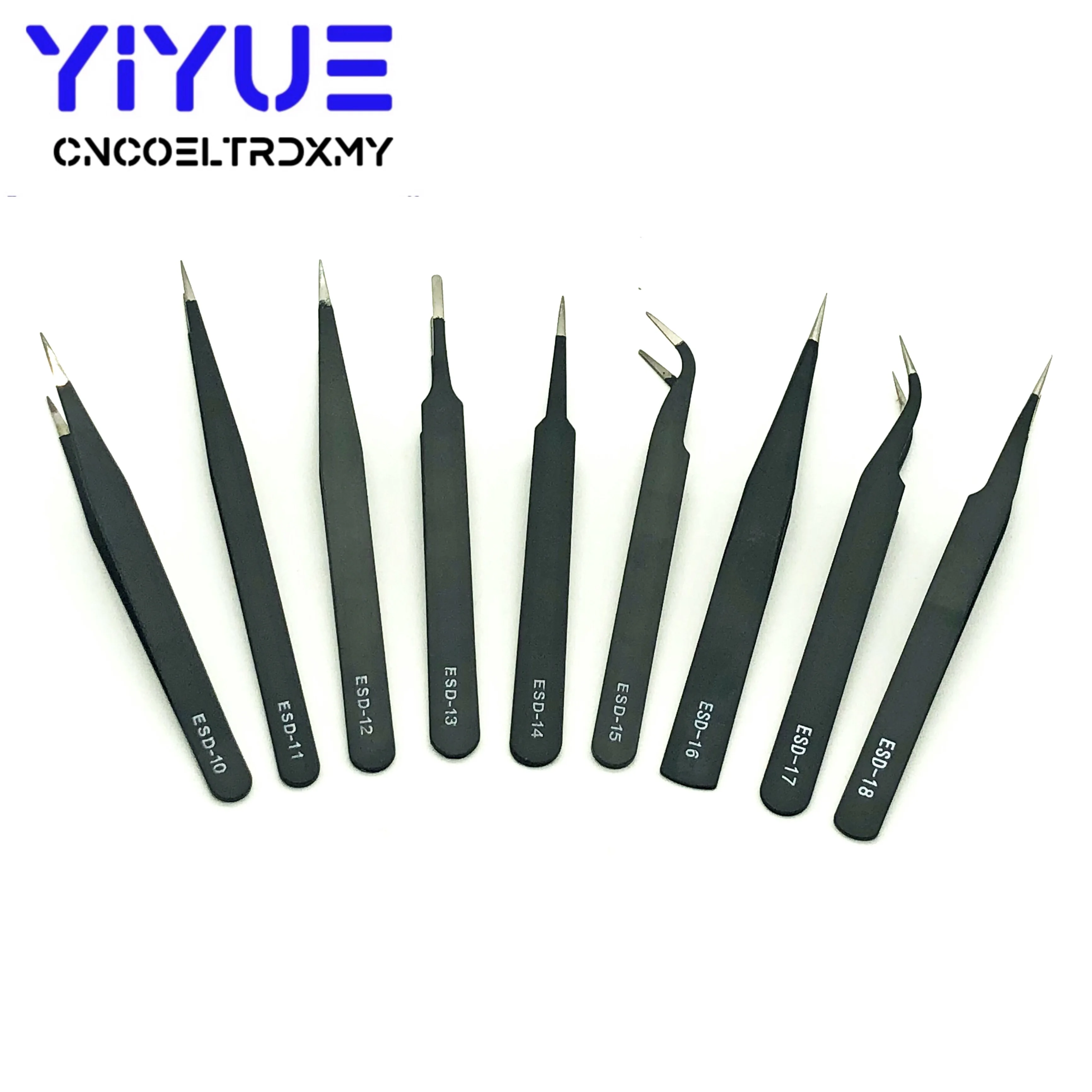 9 Types Anti-static ESD Stainless Steel Tweezers Maintenance Tools Industrial Precision Curved Straight Tweezers Repair Tools