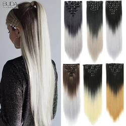 Synthetische Haar 22Inch Lange Gerade Haar 7 teile/satz 16 Clips Ombre Blonde Braun Haar Clip In Hair Extensions Für weiß Frauen