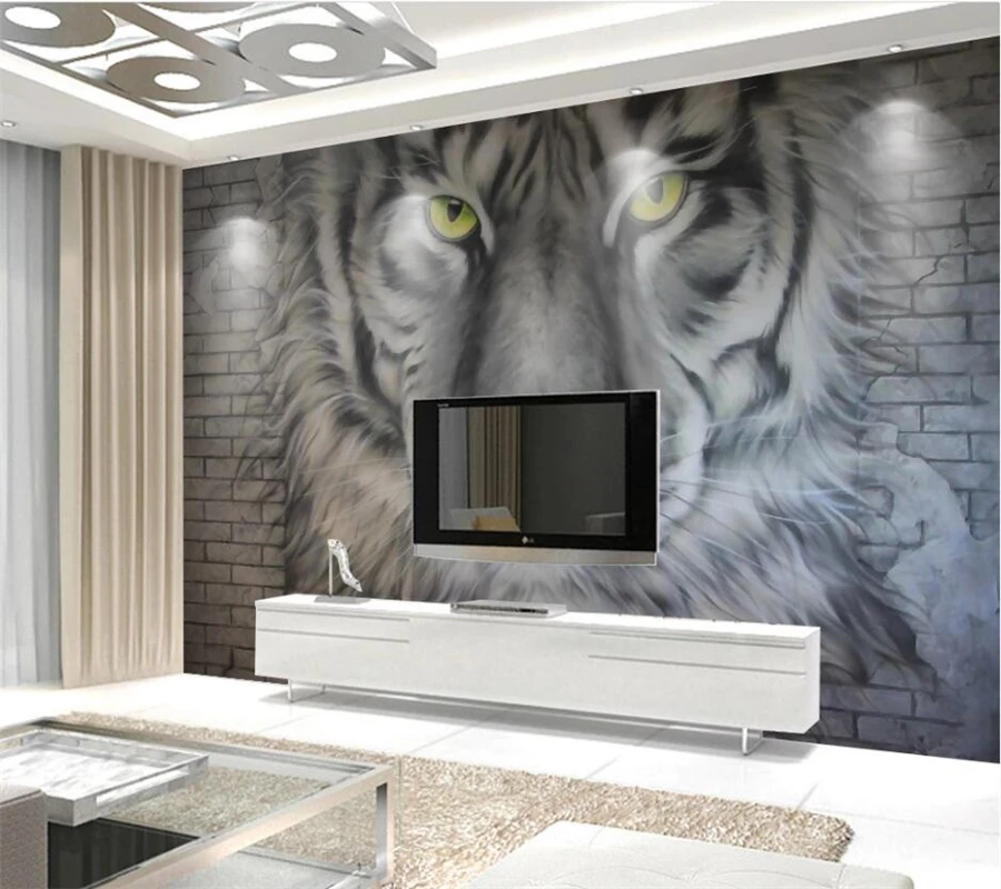 Customized Wallpaper 3d Photo Murals papel de parede Relief Tiger Brick Wall Background Wall Living Room Children's Room Mural