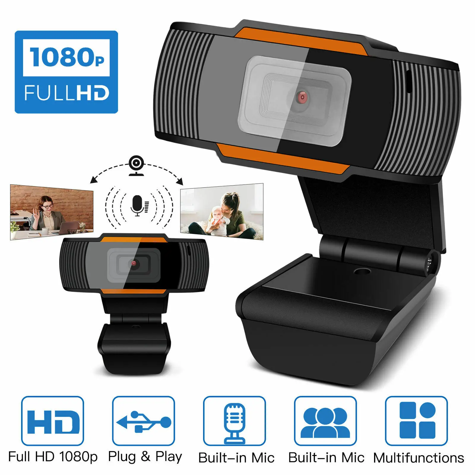 1080P HD Webcam With Microphone Auto Focusing Web Camera For PC Laptop Desktop