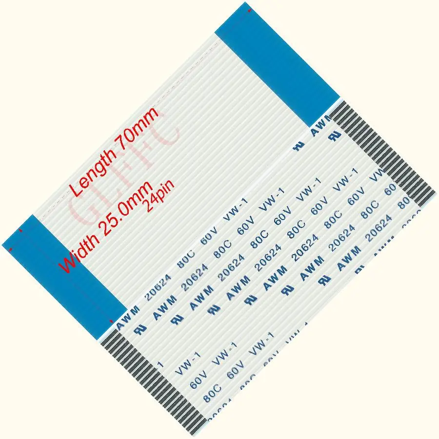 24pin 1.0pitch 70mm-0mm A-type Flexible Flat Cable FFC awm 20624 ROHS for TTL LCD DVD Computer