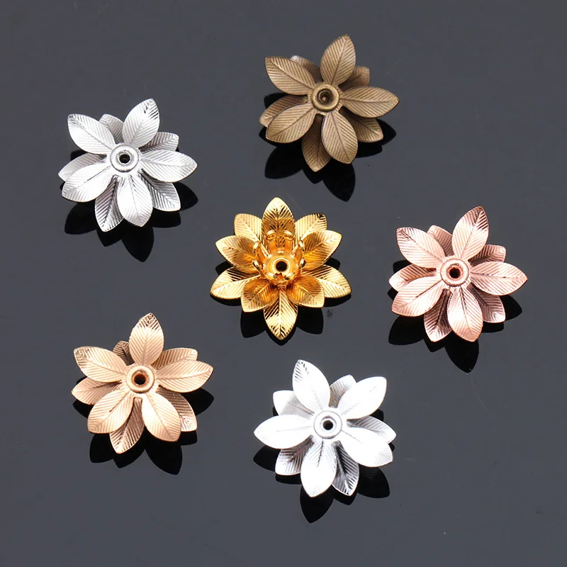 Mibrow 20pcs/lot Gold Silver Color 6*15mm Copper Flower Bead Caps Filigree For Stud Earrings DIY Jewelry Making Findings