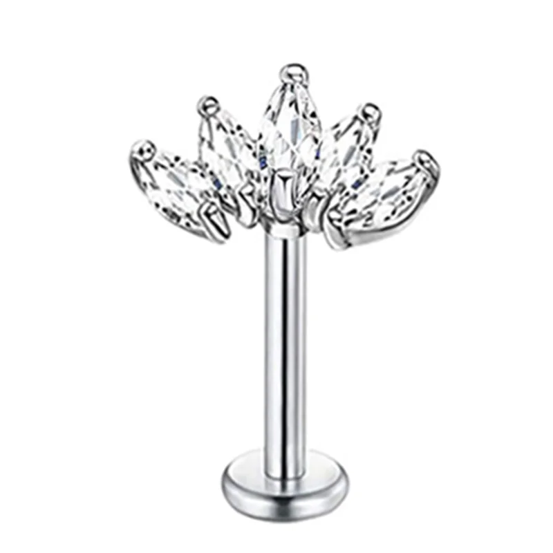 Crystal Flower Tragus Piercing Earring, Flat 16G