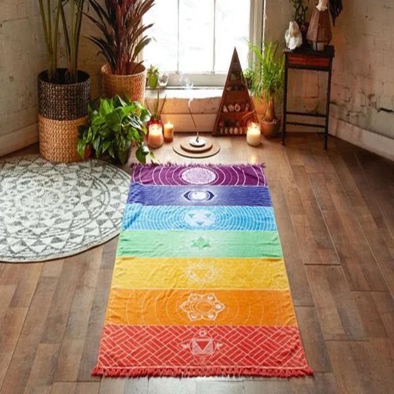 Stylish floral background  tapestry seven chakra wall hanging meditation