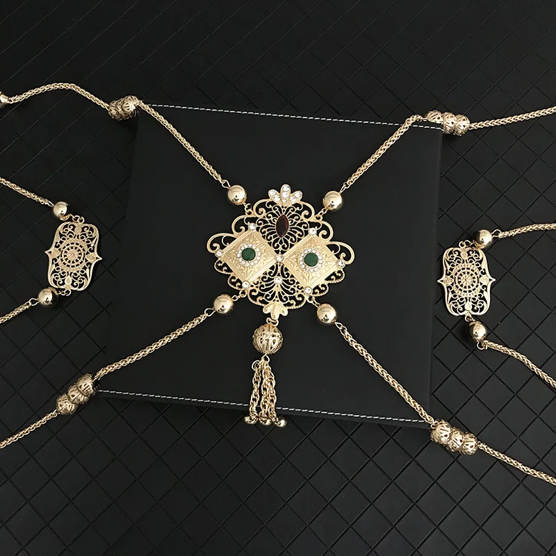 

Morocco Zinc Alloy Metal Body Chain Handmade Necklace Wedding Dress Jewelry Brand Crystal Shoulder Chain Ethnic Accessories