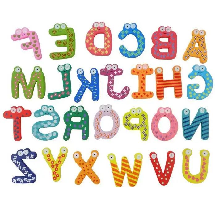 Words Fridge Magnets 26pcs/set Children Kids Wooden Cartoon Alphabet Education Learning Toys Adult Crafts Home Decorations Gifts