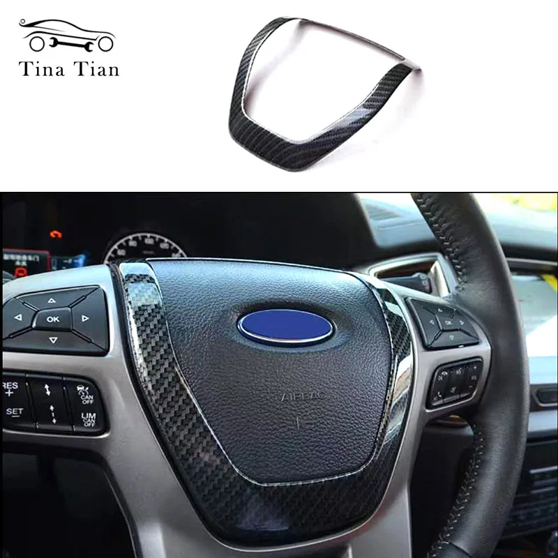 Fit for Ford Ranger Everest Endeavor 2015 2016 2017 2018 2019 Color Carbon Fiber Steering Wheel Frame Decorator Cover