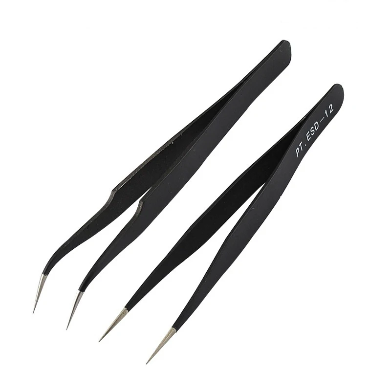 Juego de Pinzas de precisión antiestáticas, herramientas electrónicas de reparación, acero inoxidable, ESD, 2 uds.