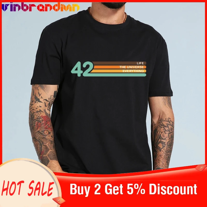 2021 Fashion Custom 42 Hitchhiker Guide To The Galaxy T shirt men The Meaning of Life sci-fi T-shirts Retro Science Guide Tshirt