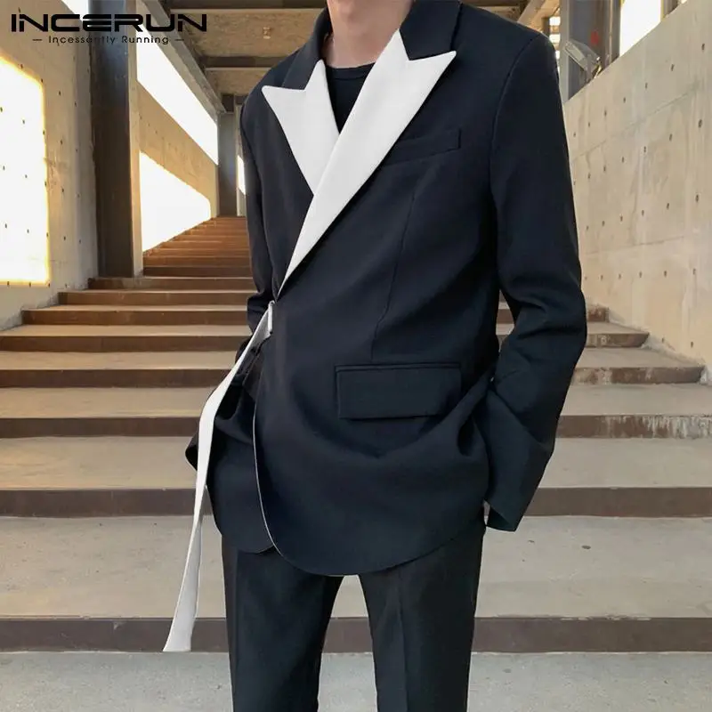 INCERUN Tops 2024 Stylish Men Hot Sale Suits Handsome Well Fitting Stitching Color Suits Loose Buttons Long-sleeved Blazer S-5XL