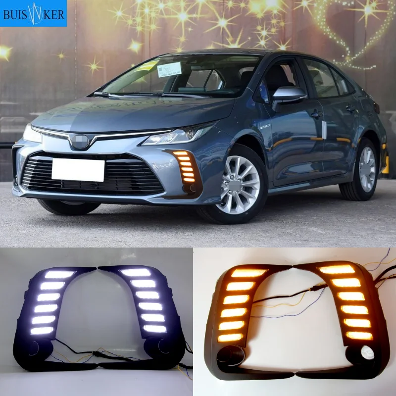 1 Pair Car LED DRL Daytime Running Light Yellow Turn Signal 12V Fog Lamp Decoration Bumper Light For Toyota Corolla 2019 2020