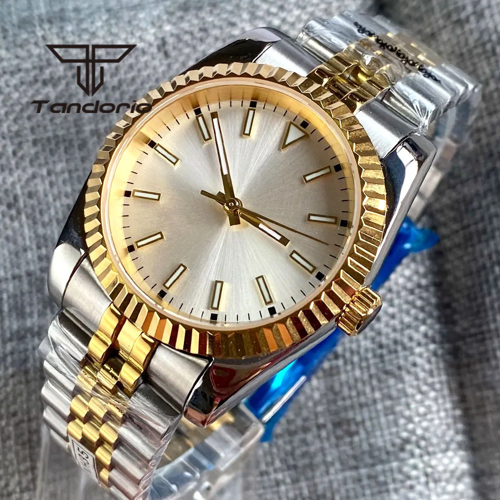 

36mm/39mm PT5000 NH35A Automatic Men's Watch Golden Fluted Bezel Sapphire Glass Silver Sunburst Dial Two Tone Jubilee Bracelet